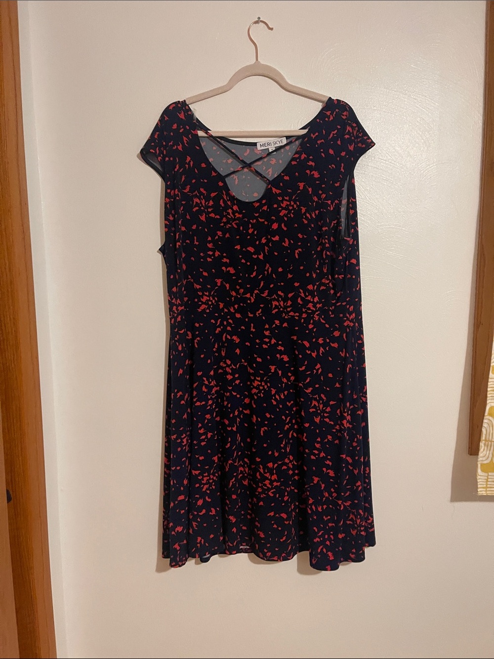 Meri Skyr Navy Midi Dress with Red abstract Floral Print